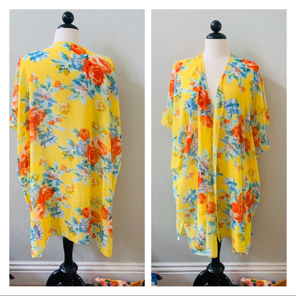 BODY SWIMWEAR yellow floral swim coverup kimono